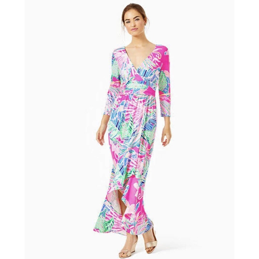 Lilly Pulitzer Montague Maxi Dress Raz Berry Sunset Soirée Small Jersey Knit